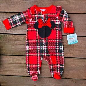 Disney Baby Minnie Mouse Plaid  Print One Piece Coverall Size 3-6 Months